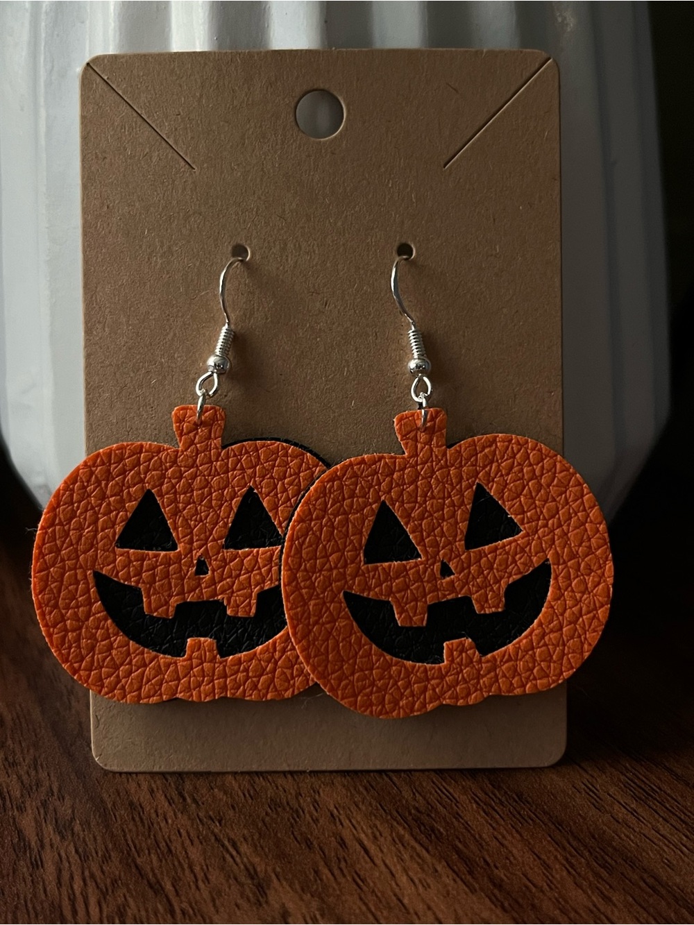 Handmade Leather Pumpkin Earrings